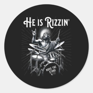 Schlagzeug Lustiges Rizz Er ist Rizzin Jesus Tromm Runder Aufkleber