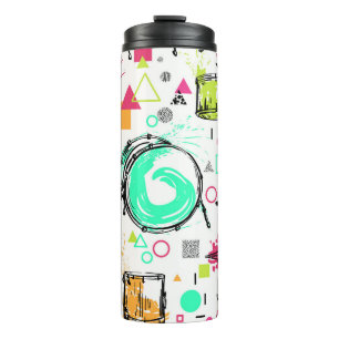 Schlagzeug: Watercolor Memphis Retro. Thermosbecher