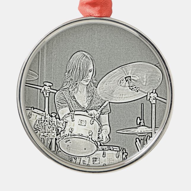 Schlagzeuger-Mädchen-Verzierung Ornament Aus Metall (Vorne)