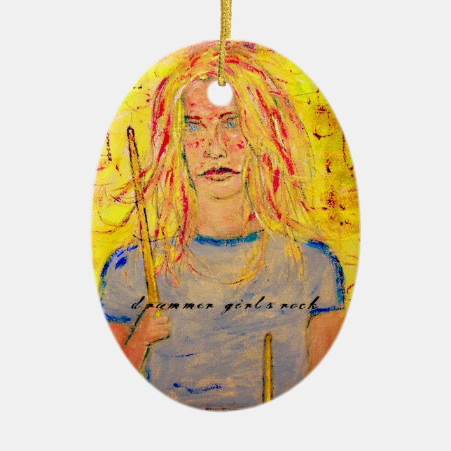 Schlagzeugermädchenfelsen Keramik Ornament (Vorne)