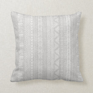 Schlamm-Stoff-geometrischer Streifen-Stammes- Grau Kissen