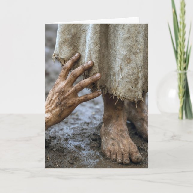 Schlammige Hand greift nach Jesus Karte (Vorderseite)