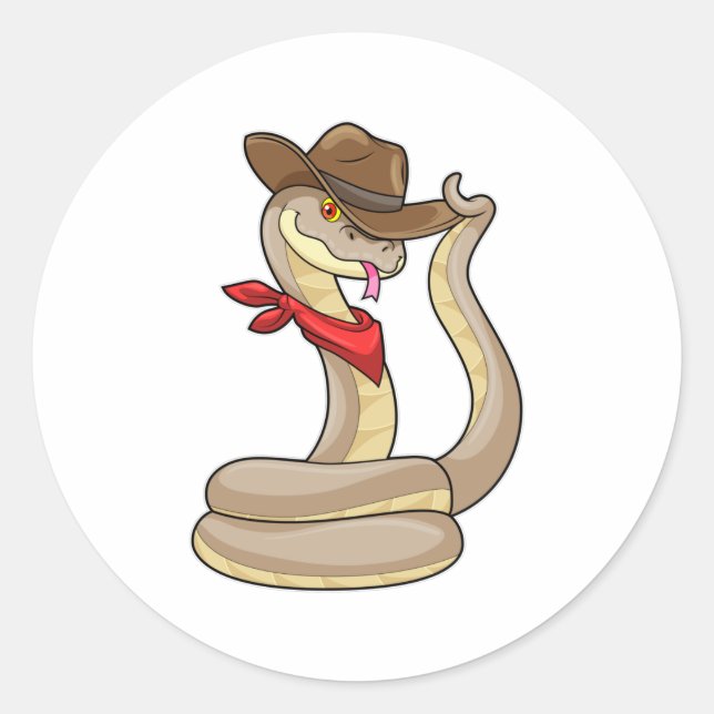 Schlange als Cowboy mit Scarf Runder Aufkleber (Vorderseite)