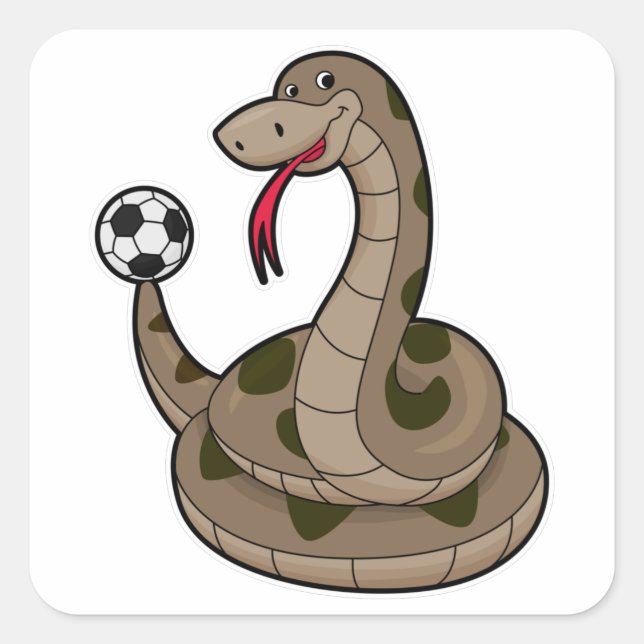 Schlange als Fußballspieler mit Fußball Quadratischer Aufkleber (Vorderseite)