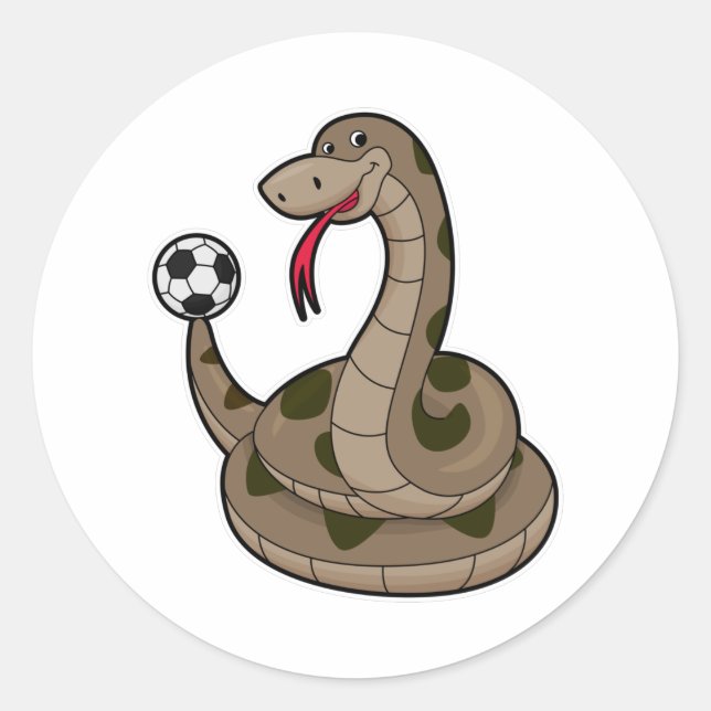 Schlange als Fußballspieler mit Fußball Runder Aufkleber (Vorderseite)