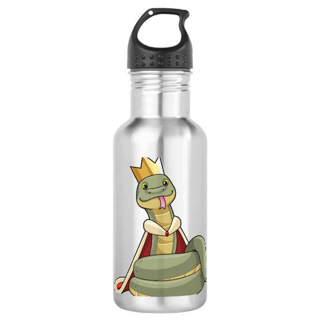 Schlange als König mit Krone Edelstahlflasche (Vorderseite)