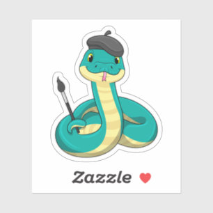 Schlange als Maler mit Pinsel Aufkleber