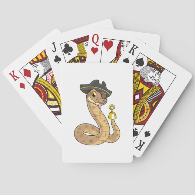 Schlange als Pirate mit Hakenhand und Augenpflaste Spielkarten (Rückseite)