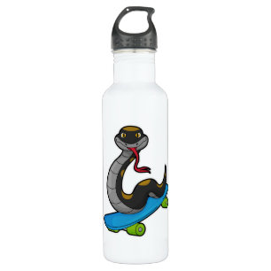 Schlange als Skater mit Skateboard Edelstahlflasche