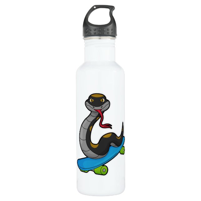 Schlange als Skater mit Skateboard Edelstahlflasche (Vorderseite)