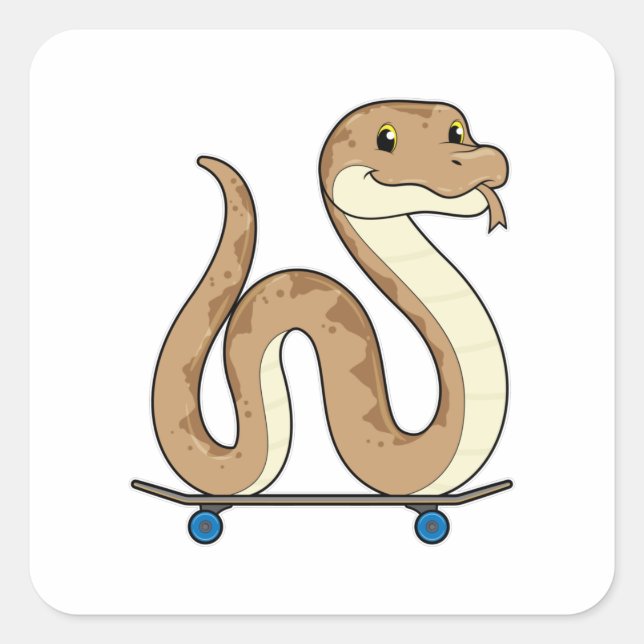 Schlange als Skater mit Skateboard Quadratischer Aufkleber (Vorderseite)
