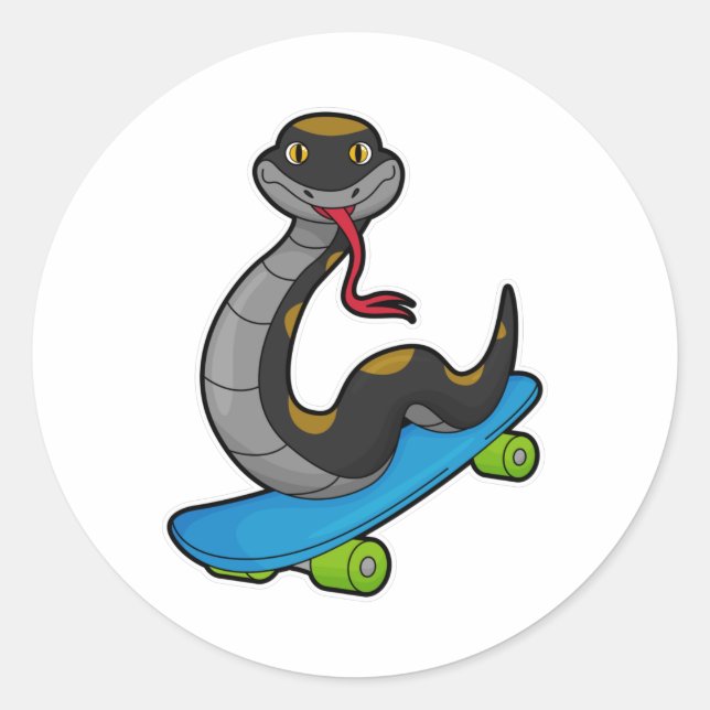 Schlange als Skater mit Skateboard Runder Aufkleber (Vorderseite)