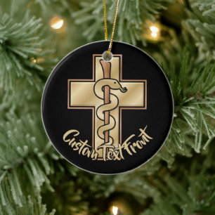 Schlange auf Kreuz Keramik Ornament
