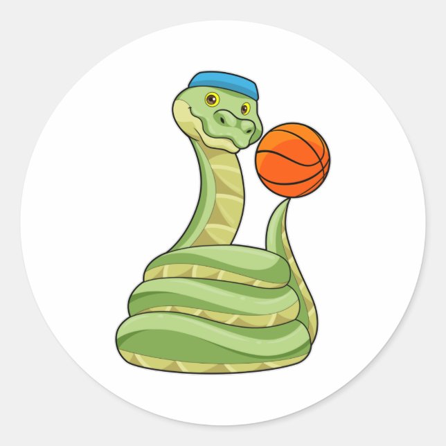 Schlange beim Basketball Sport Runder Aufkleber (Vorderseite)