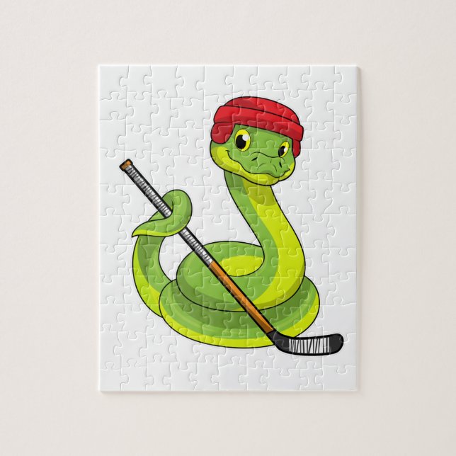 Schlange beim Eishockey mit Eishockeystick (Vertikal)