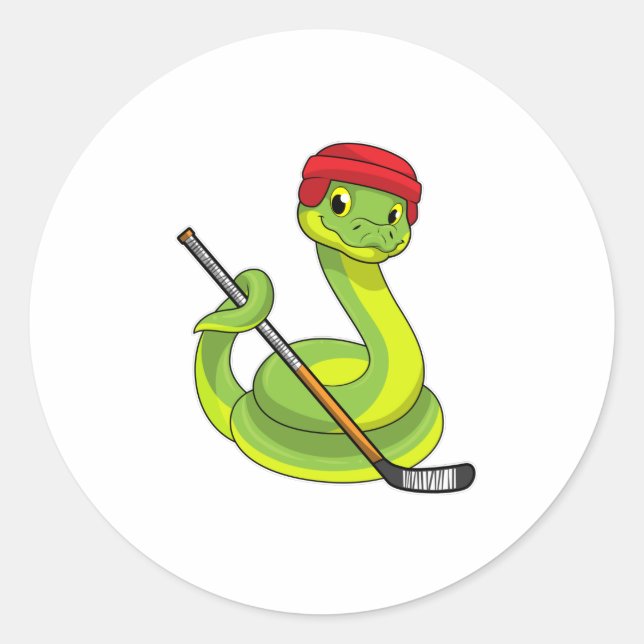 Schlange beim Eishockey mit Eishockeystick Runder Aufkleber (Vorderseite)