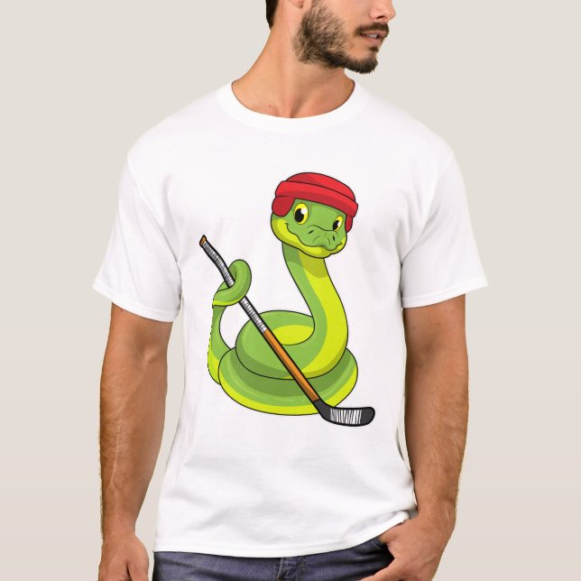 Schlange beim Eishockey mit Eishockeystick T-Shirt (Vorderseite)