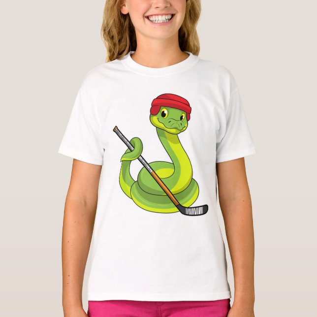 Schlange beim Eishockey mit Eishockeystick T-Shirt (Vorderseite)