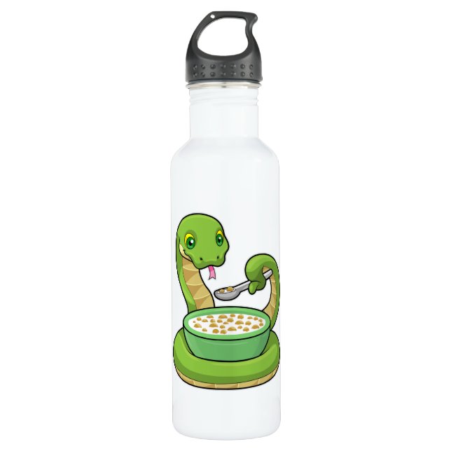 Schlange beim Essen mit Muesli Edelstahlflasche (Vorderseite)