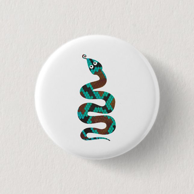 Schlange Braun und Aquamarine Silhouette Button (Vorderseite)