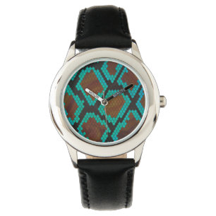 Schlange Brown und Aquamarine Printwerbung Armbanduhr