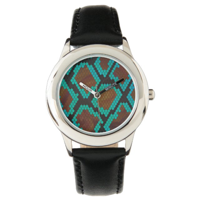 Schlange Brown und Aquamarine Printwerbung Armbanduhr (Vorderseite)