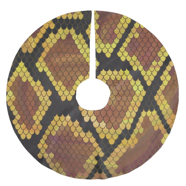 Schlange Brown und Gold Print Polyester Weihnachtsbaumdecke (Vorderseite)