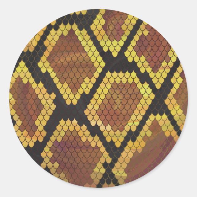 Schlange Brown und Gold Print Runder Aufkleber (Vorderseite)