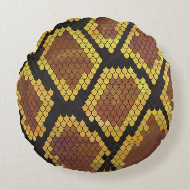Schlange Brown und Gold Print Rundes Kissen (Vorderseite)
