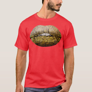 Schlange Haut Print Lip Printwerbung T-Shirt