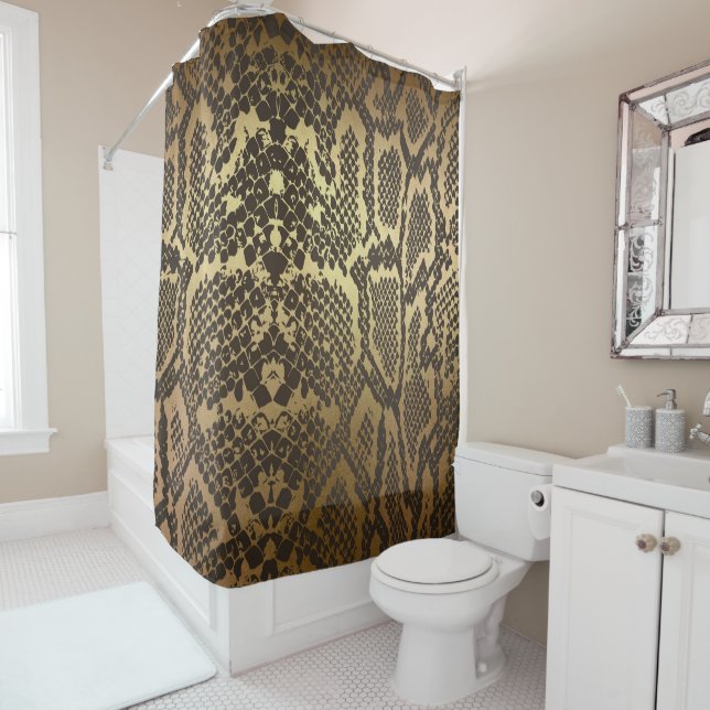 Schlange Haut Print Modern Glam Gold Duschvorhang (Beispiel)