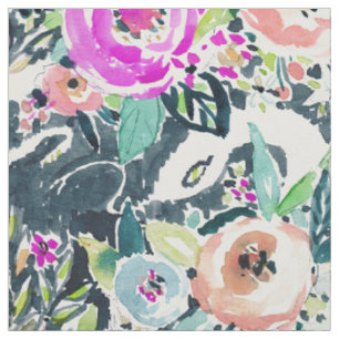 SCHLANGE im GARTEN nervösen BlumenAquarell Stoff