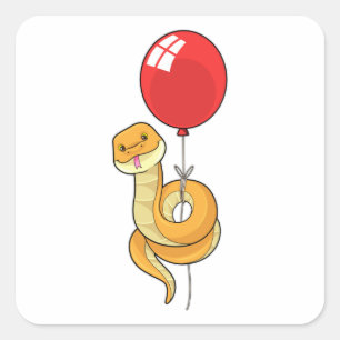 Schlange mit Ballon Quadratischer Aufkleber