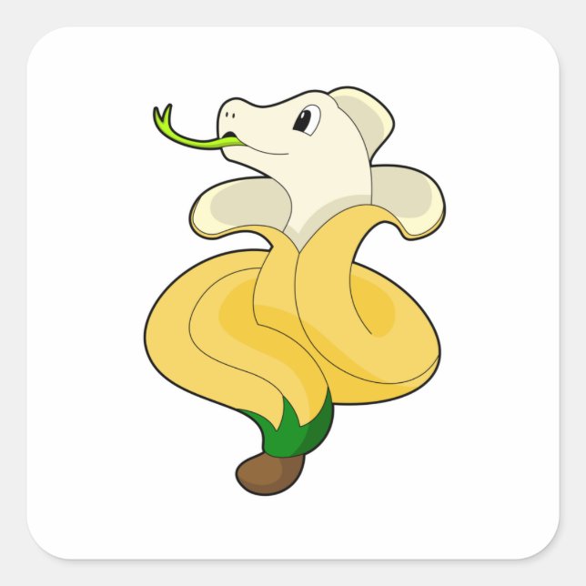 Schlange mit Banana Quadratischer Aufkleber (Vorderseite)