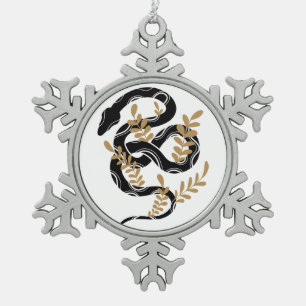 Schlange mit Pflanze Schneeflocken Zinn-Ornament