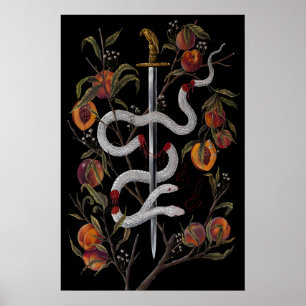 Schlange mit Schwert und Pfirsichen Dark Academia  Poster