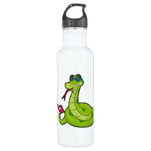 Schlange mit Sonnenbrille & Buch Edelstahlflasche