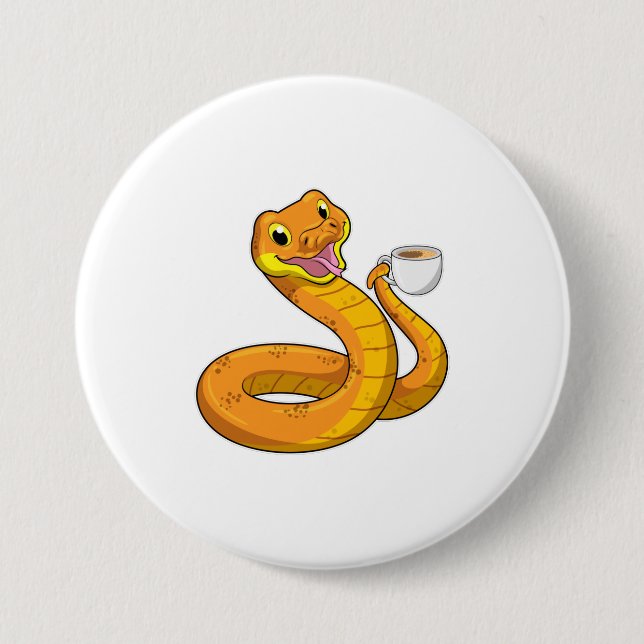 Schlange mit Tasse Kaffee Button (Vorderseite)