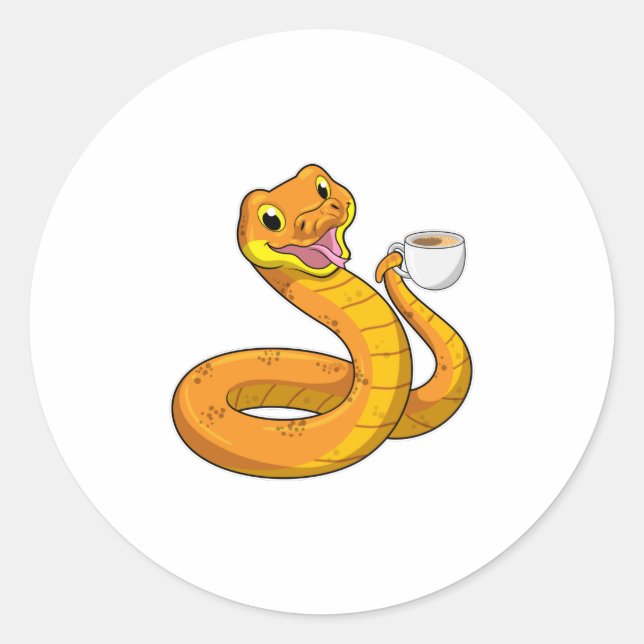 Schlange mit Tasse Kaffee Runder Aufkleber (Vorderseite)