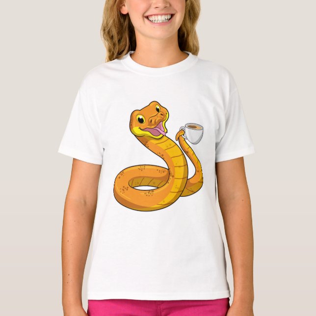 Schlange mit Tasse Kaffee T-Shirt (Vorderseite)