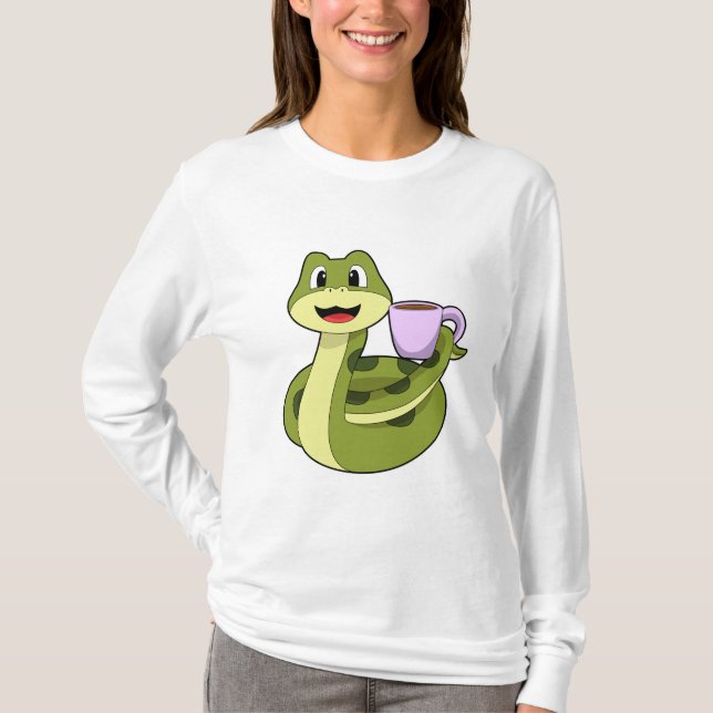 Schlange mit Tasse Kaffee T-Shirt (Vorderseite)