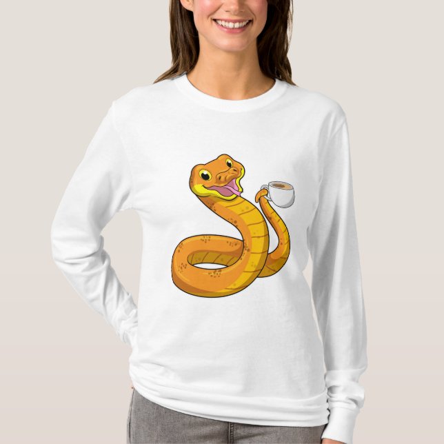 Schlange mit Tasse Kaffee T-Shirt (Vorderseite)