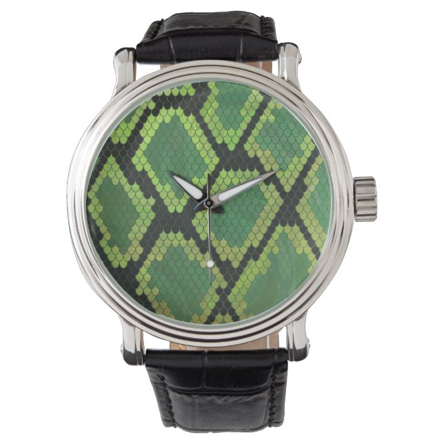 Schlange Schwarz und Grün Armbanduhr (Vorderseite)