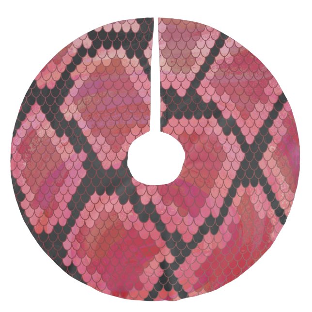 Schlange Schwarz und Rot Print Polyester Weihnachtsbaumdecke (Vorderseite)