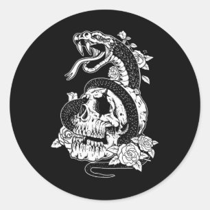 Schlange und Blume Skull Gothic Witchy Punk Aesthe Runder Aufkleber