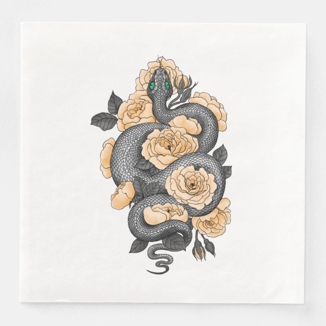 Schlange und Gelbe Rosen Serviette (Vorderseite)