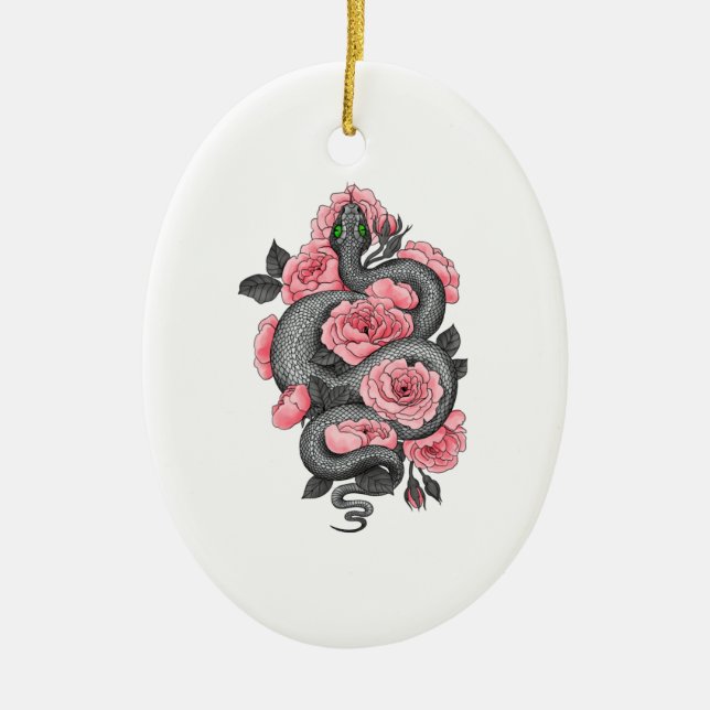 Schlange und Rose Keramik Ornament (Vorne)