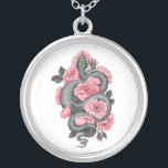 Schlange und Rose Versilberte Kette<br><div class="desc">Handgezeichnet Abbildung einer Schlange und Rose</div>