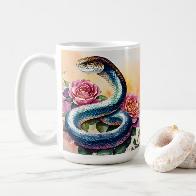 Schlange Wasserfarbene Kunst Kaffeetasse (Mit Donut)
