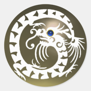 SCHLÄNGELN Sie SICH DRACHEN, Weiß, blauer Saphir Runder Aufkleber